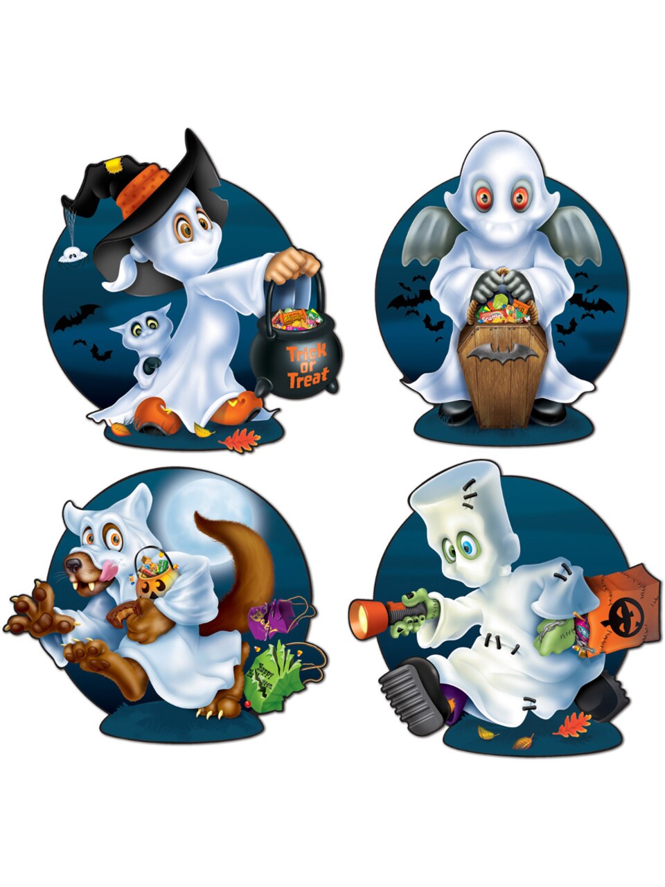 15" Set Of 4 Halloween Character Ghost Kids Cutouts Party Decorations